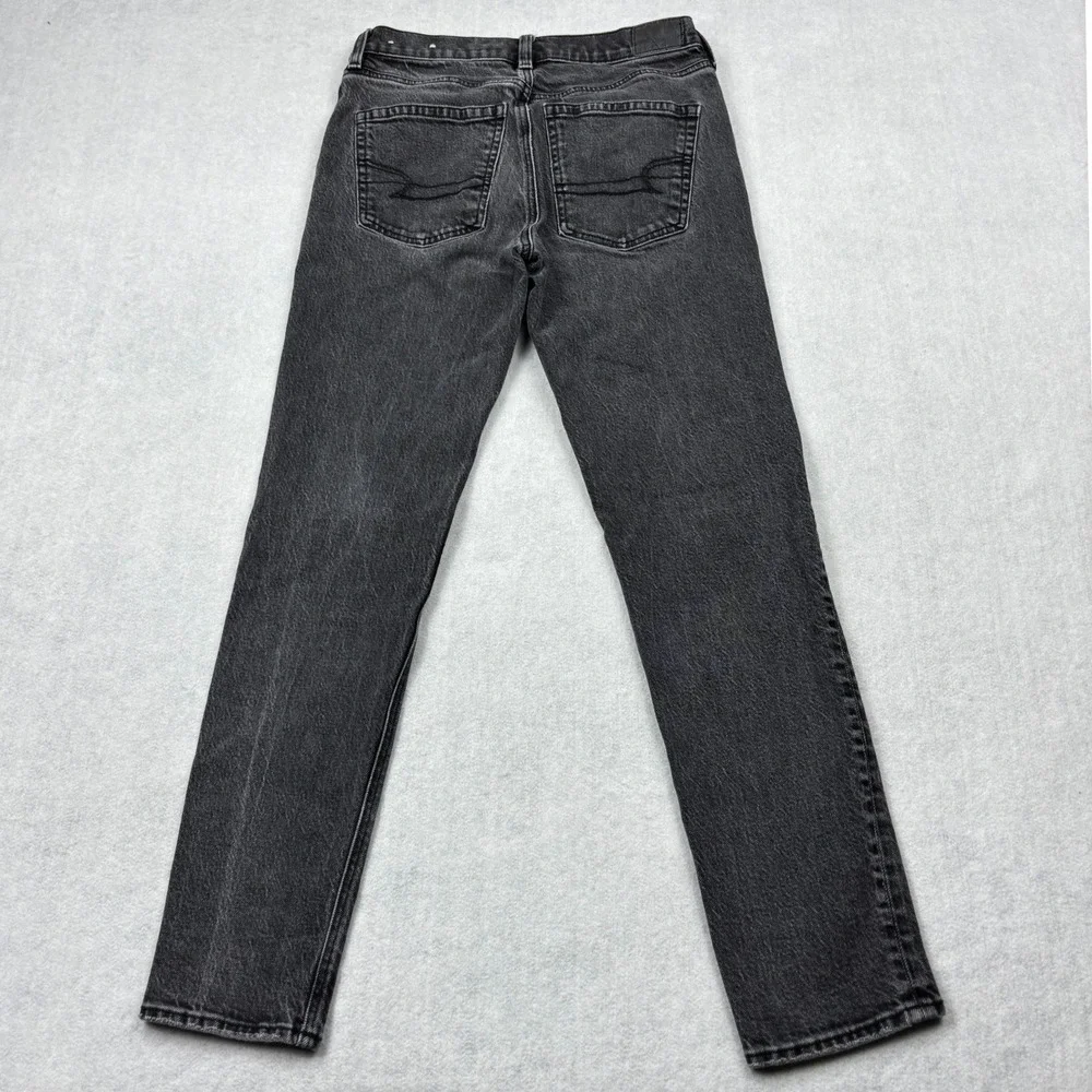 American Eagle Womens 4 Regular Black Washed Distressed High Rise Mom Jeans 4049